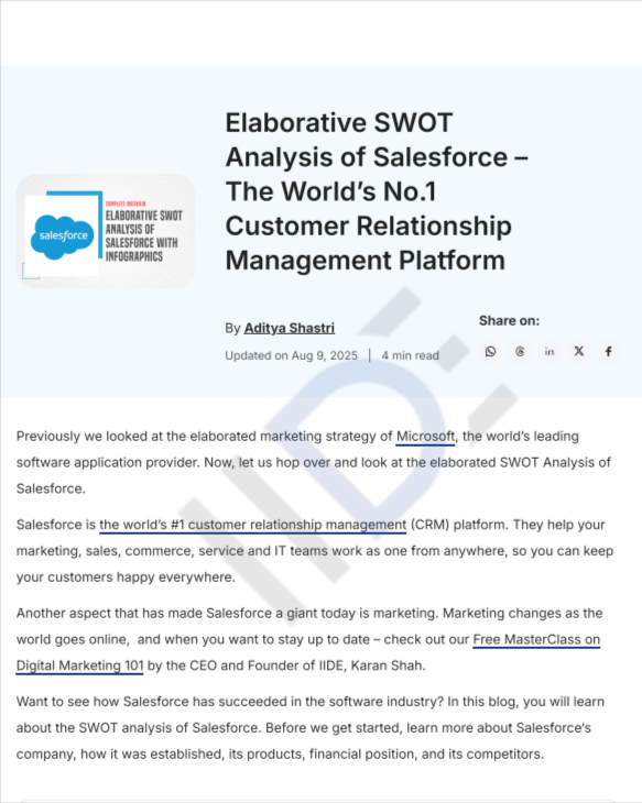 Salesforce Swot Analysis  - Free AI swot analysis Generator, 50+ Real swot analysis Examples