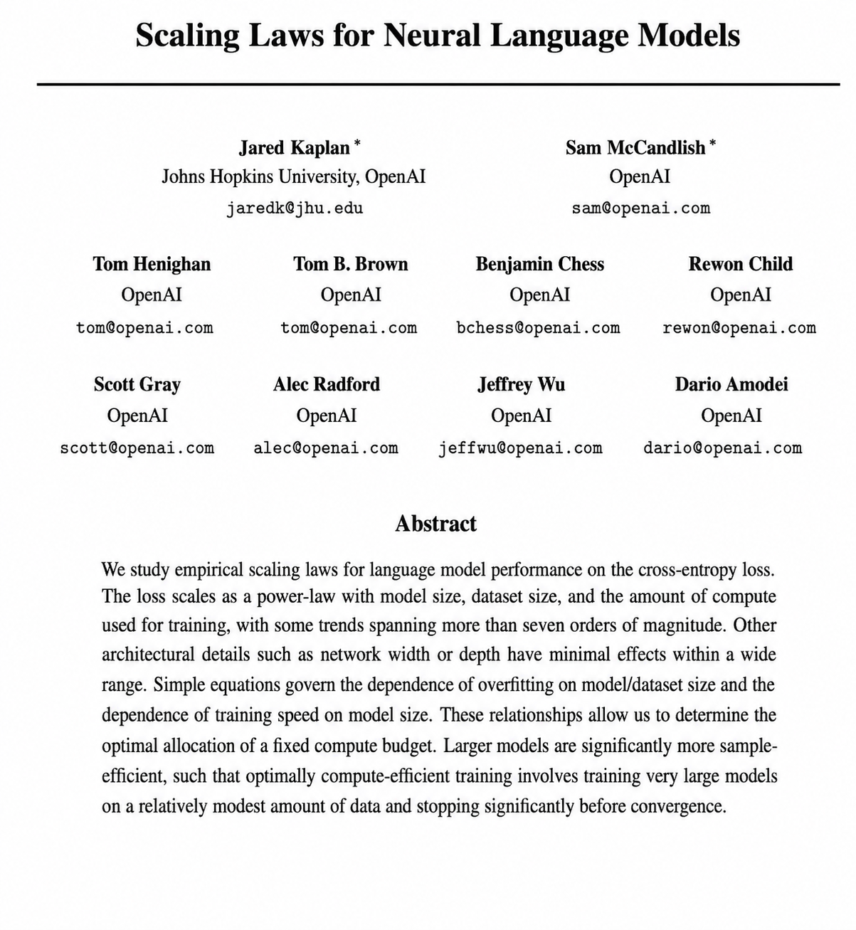 Scaling Laws for Neural Language Models Research Paper by OpenAI - Free AI Research Paper Generator, 50+ Real Research Paper Examples