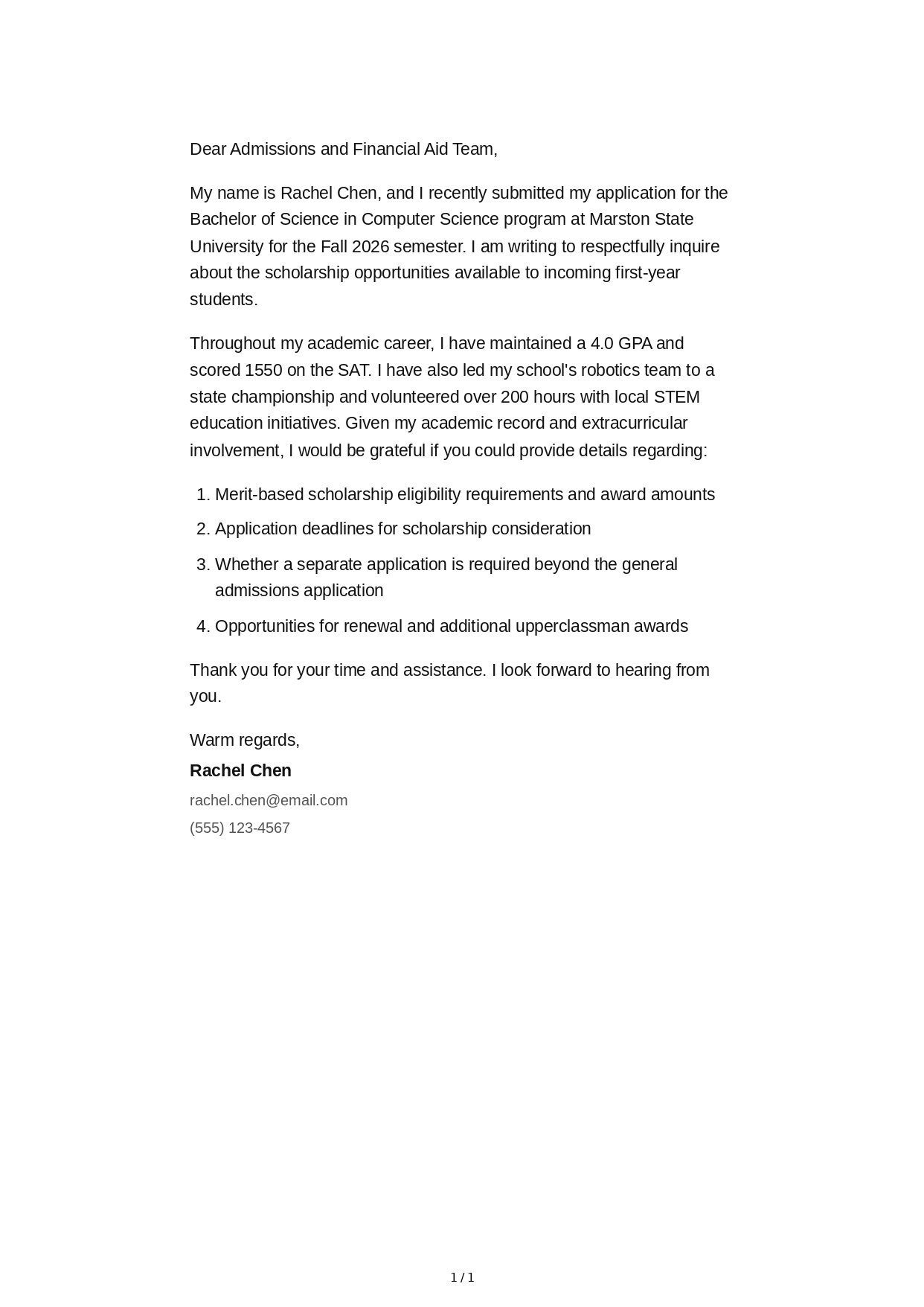 Scholarship Inquiry Email - Free AI Email Generator, 50+ Real Email Examples