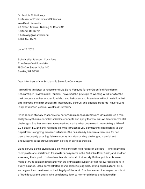 Scholarship Reference Letter - Free AI Reference Letter Generator, 50+ Real Reference Letter Examples