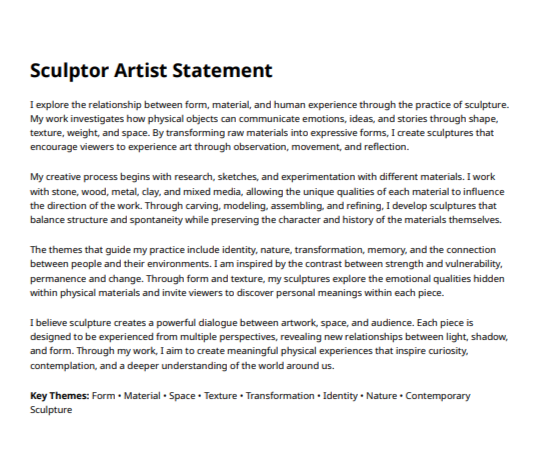 Sculptor Artist Statement - Free AI Artist Statement Generator, 50+ Real Artist Statement Examples