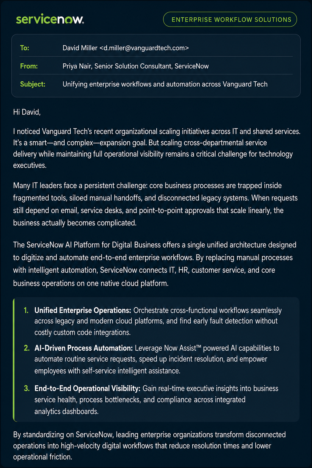 ServiceNow Sales Email - Free AI Sales Pitch Generator, 30+ Real Sales Pitch Examples