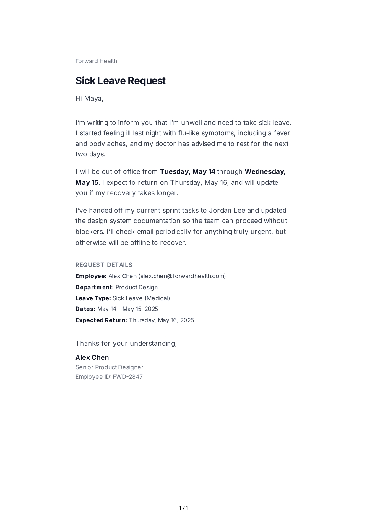 Sick Leave Email - Free AI Email Generator, 50+ Real Email Examples