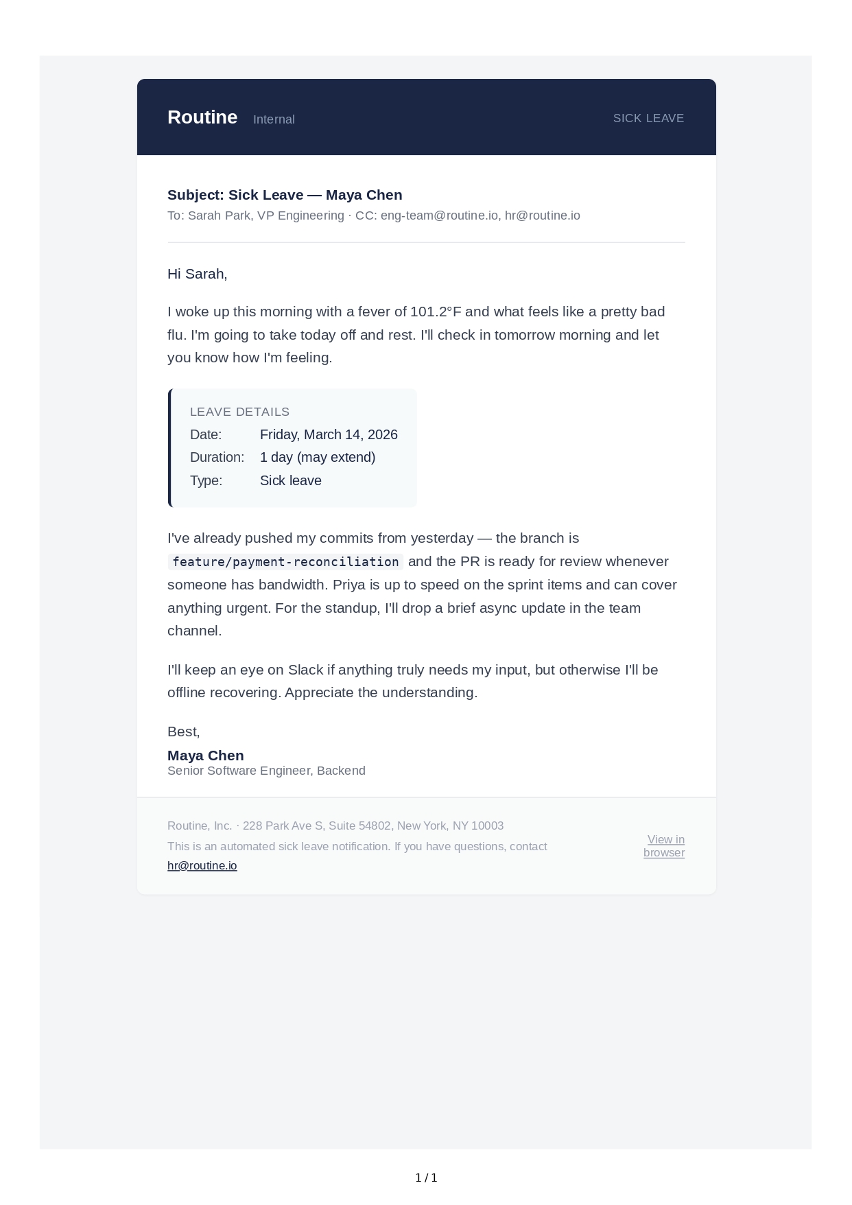 Sick Leave Email - Free AI Email Generator, 50+ Real Email Examples