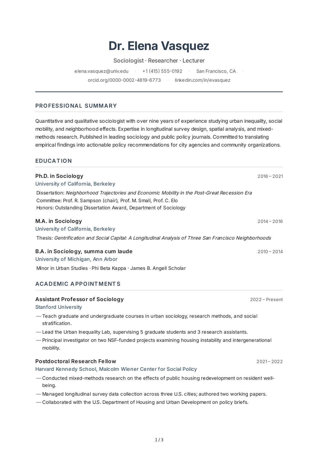Sociologist CV - Free AI CV Maker, 50+ Real CV Examples