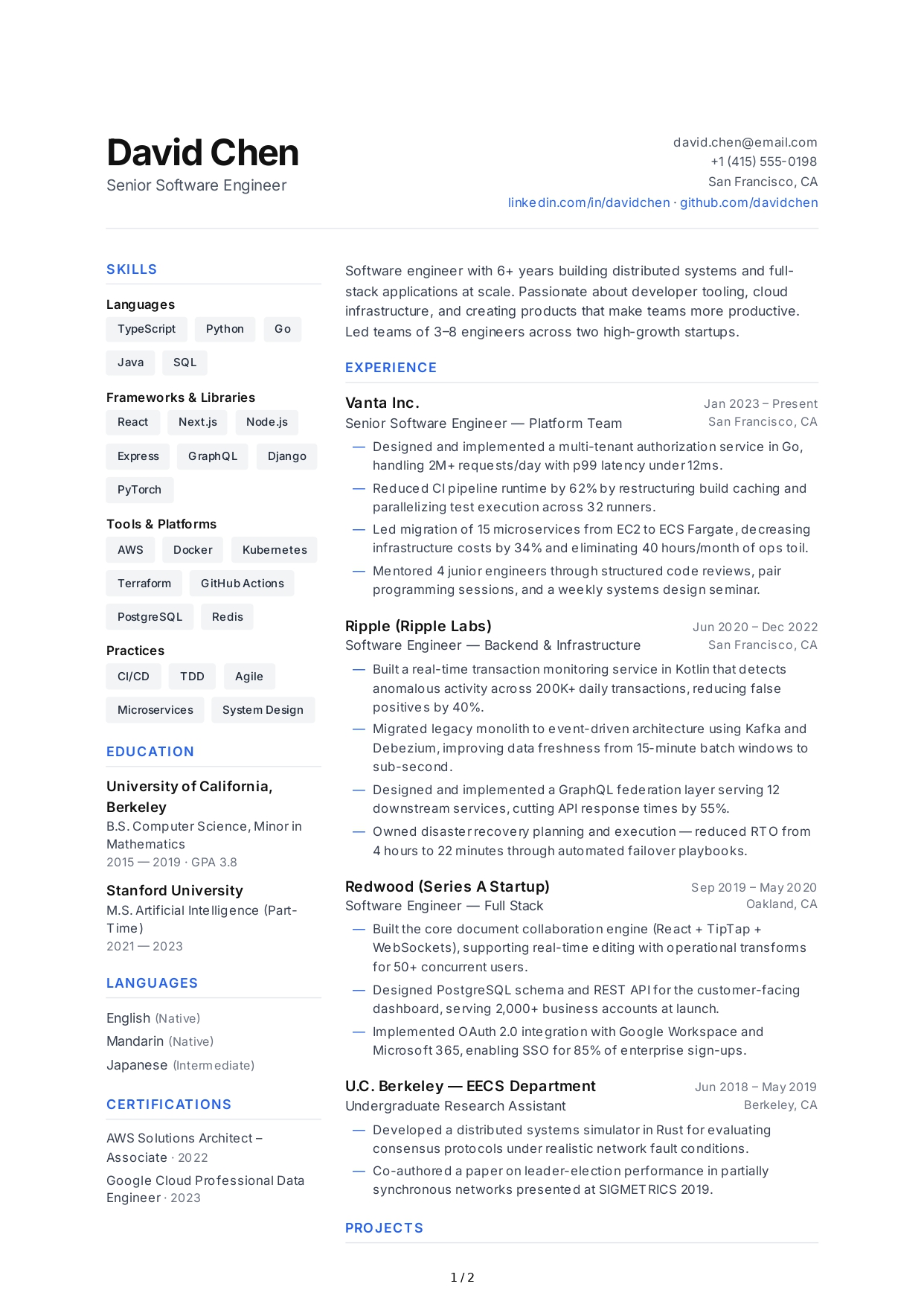 Software Engineer CV - Free AI CV Maker, 50+ Real CV Examples