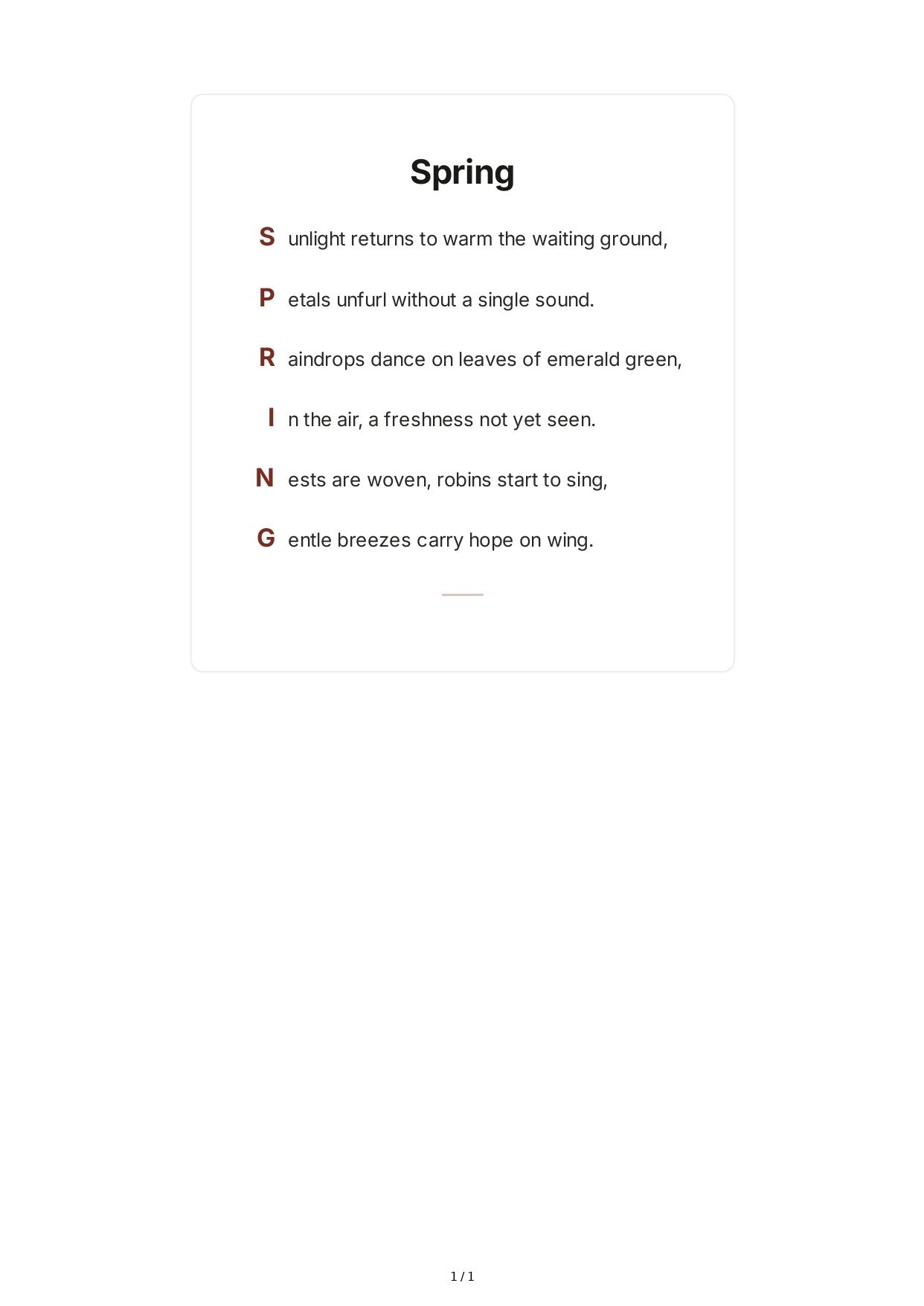 Spring Acrostic Poem