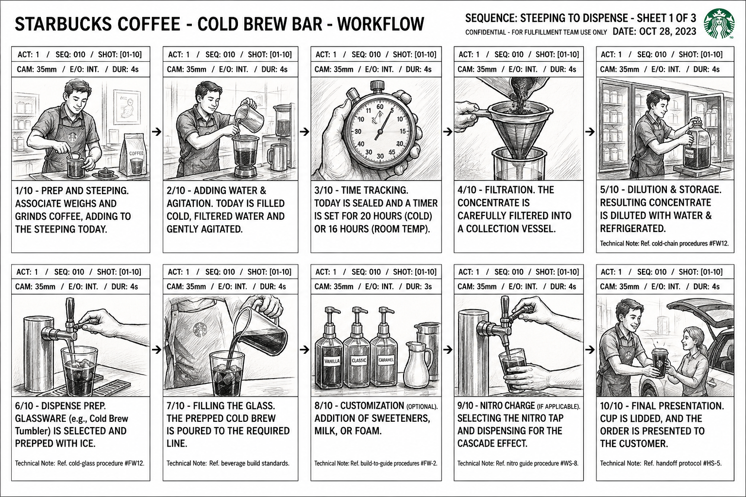 Starbucks Cold Brew Bar Workflow Storyboard - Free AI Storyboard Generator, 40+ Real Storyboard Examples