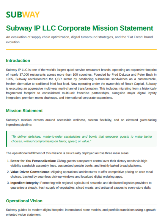 Subway Mission Statement - Free AI Mission Statement Generator, 50+ Real Mission Statement Examples