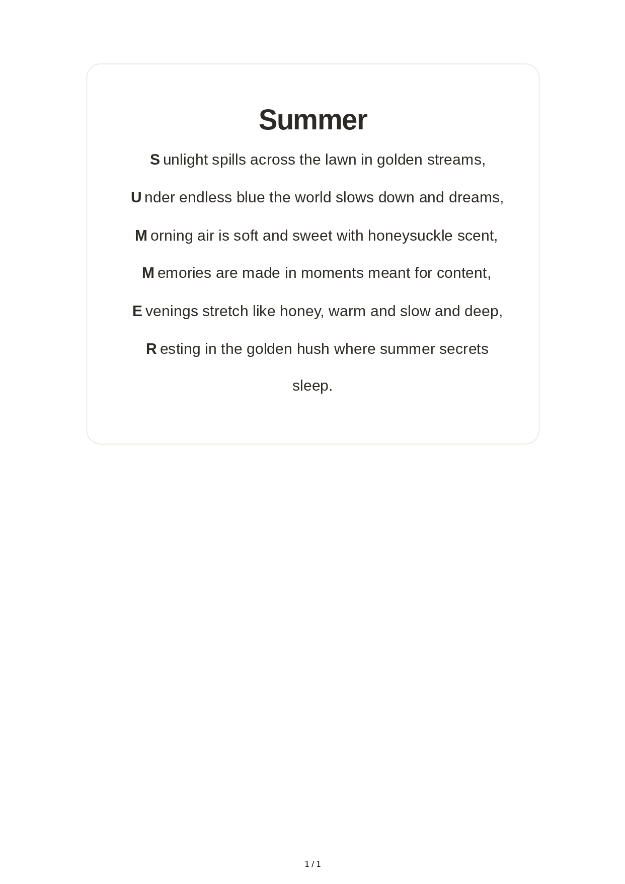 Summer Acrostic Poem