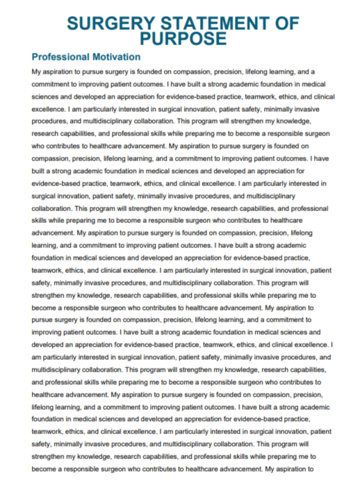 Surgery Statement of Purpose - Free AI Statement of Purpose Generator with 50+ Real SOP Examples