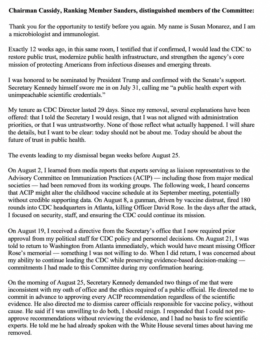 Susan Monarez Opening Statement - Free AI Opening Statement Generator, 50+ Real Opening Statement Examples