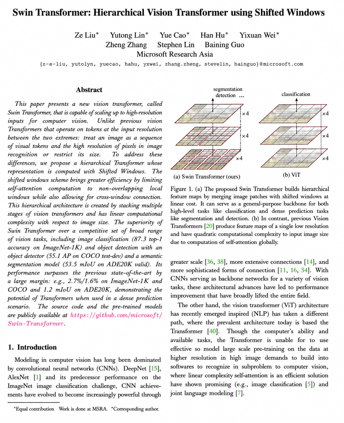 Swin Transformer Research Paper - Free AI Research Paper Generator, 50+ Real Research Paper Examples