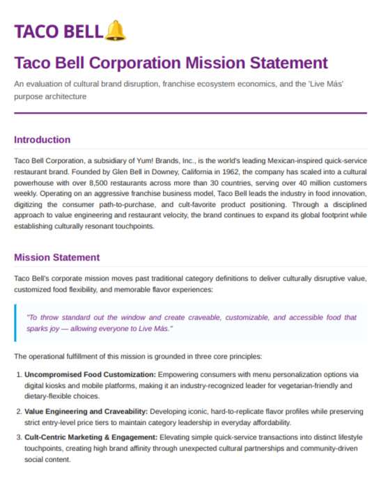Taco Bell Mission Statement - Free AI Mission Statement Generator, 50+ Real Mission Statement Examples