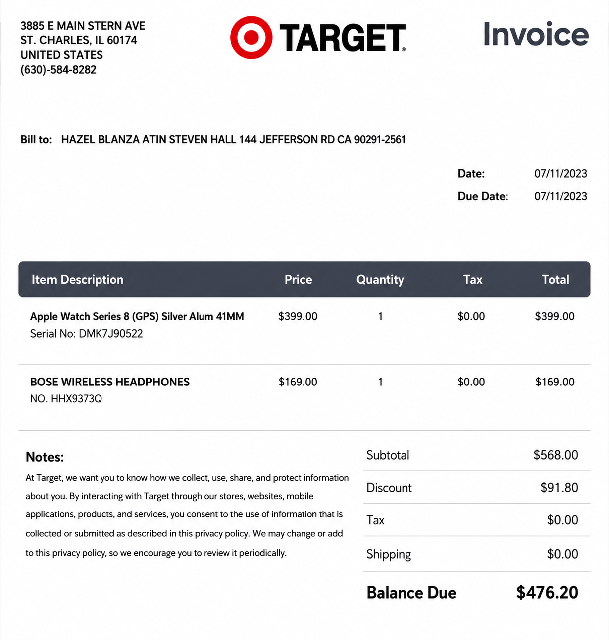 Target Invoice  - Free AI Invoice Generator, 50+ Real Invoice Examples