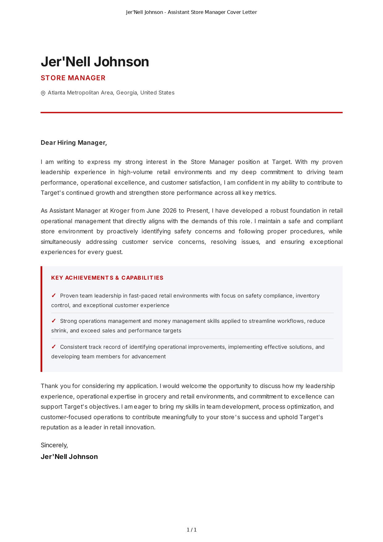 Target Store Manager Cover Letter - Free AI Cover Letter Generator, 50+ Real Cover Letter Examples