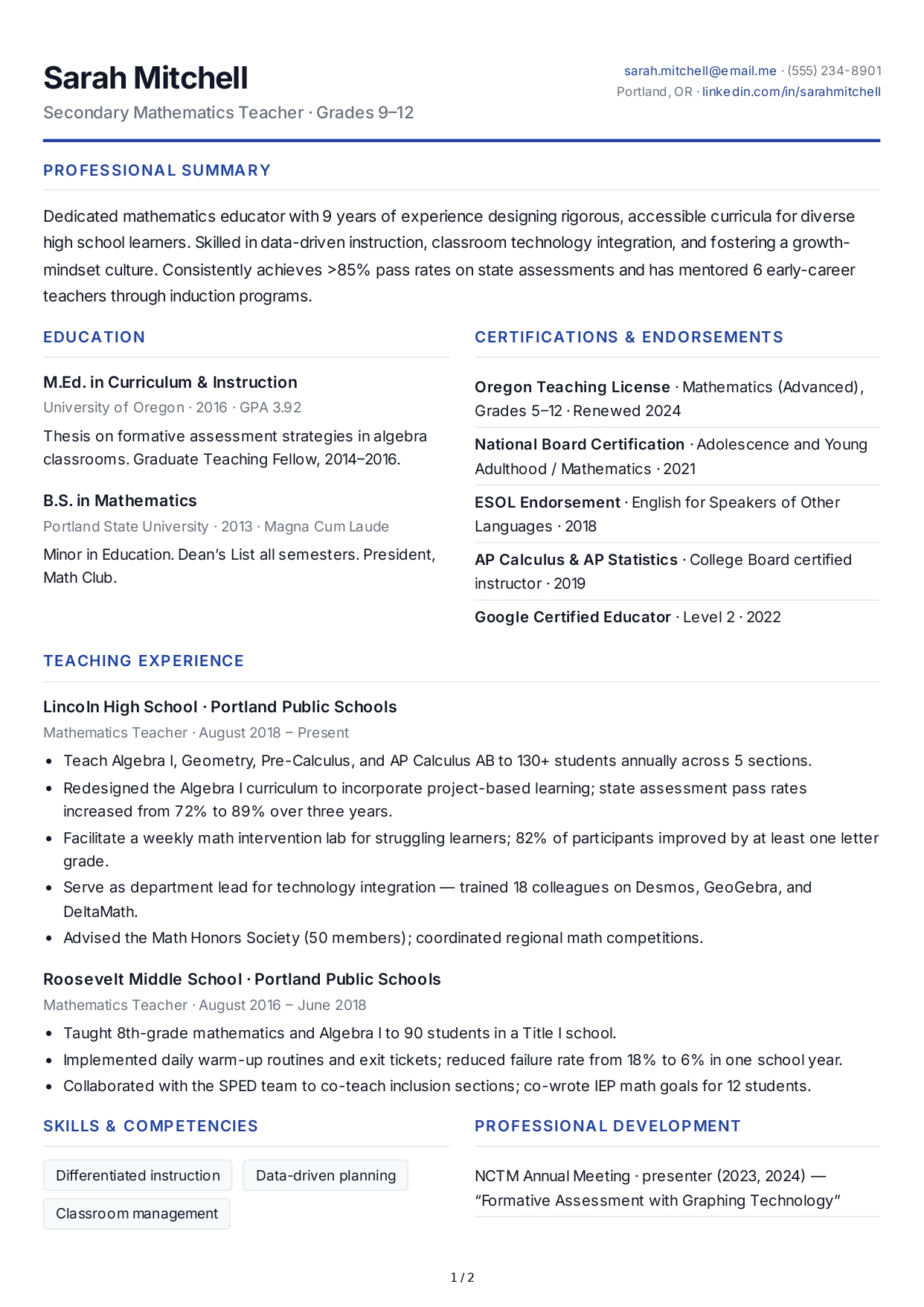Teacher CV - Free AI CV Maker, 50+ Real CV Examples