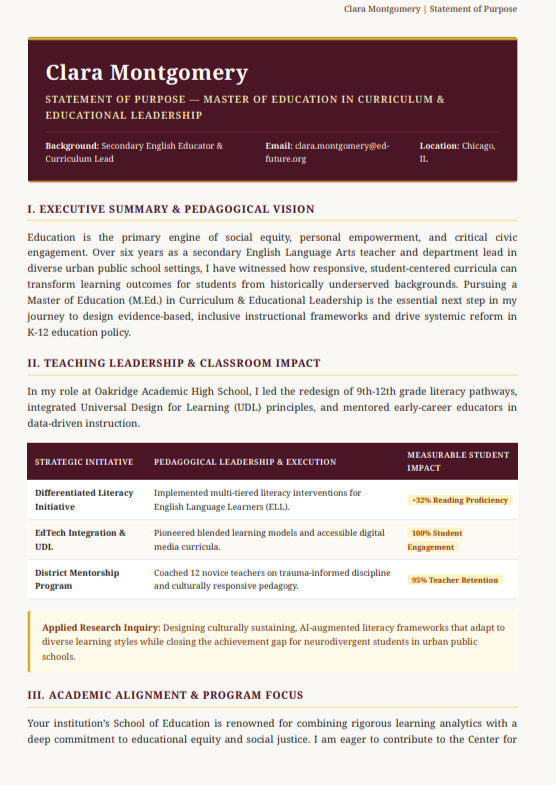 Teacher Statement of Purpose - Free AI Statement of Purpose Generator with 50+ Real SOP Examples