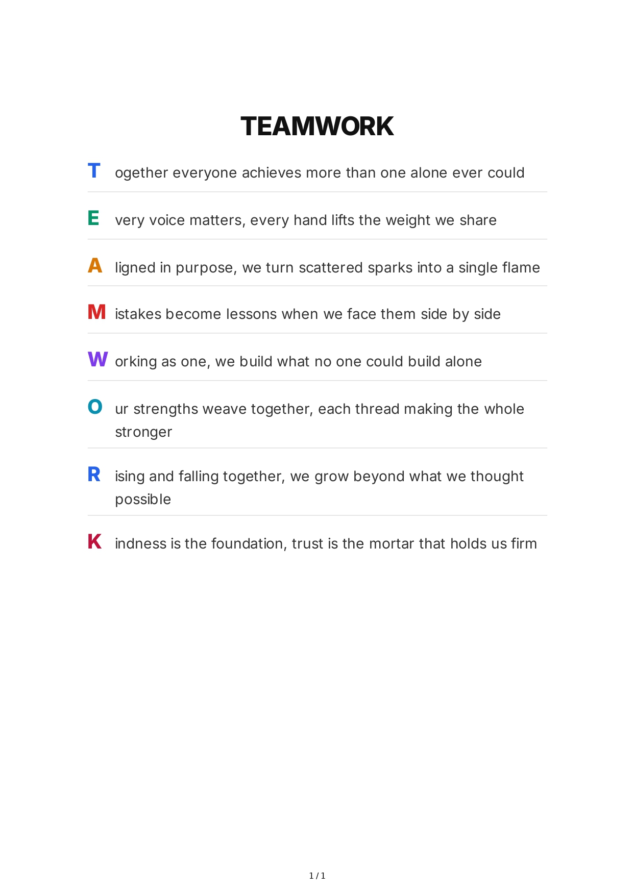Teamwork Acrostic Poem - Free AI Acrostic Poem Generator, 50+ Real Acrostic Poem Examples