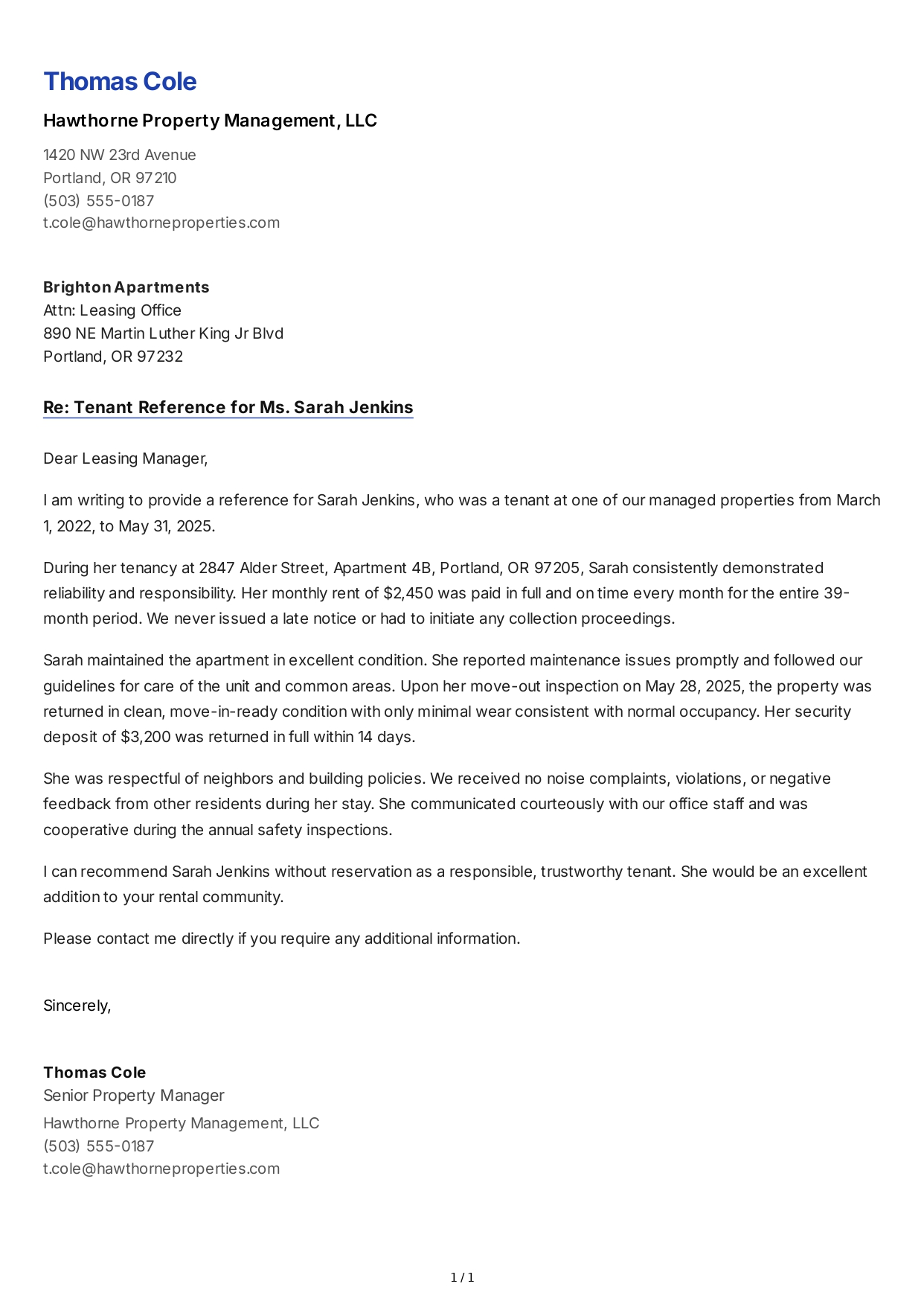 Tenant Reference Letter - Free AI Reference Letter Generator, 50+ Real Reference Letter Examples