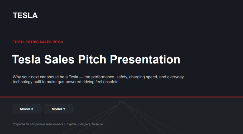 Tesla Sales Pitch Presentation - Free AI Sales Pitch Generator, 30+ Real Sales Pitch Examples