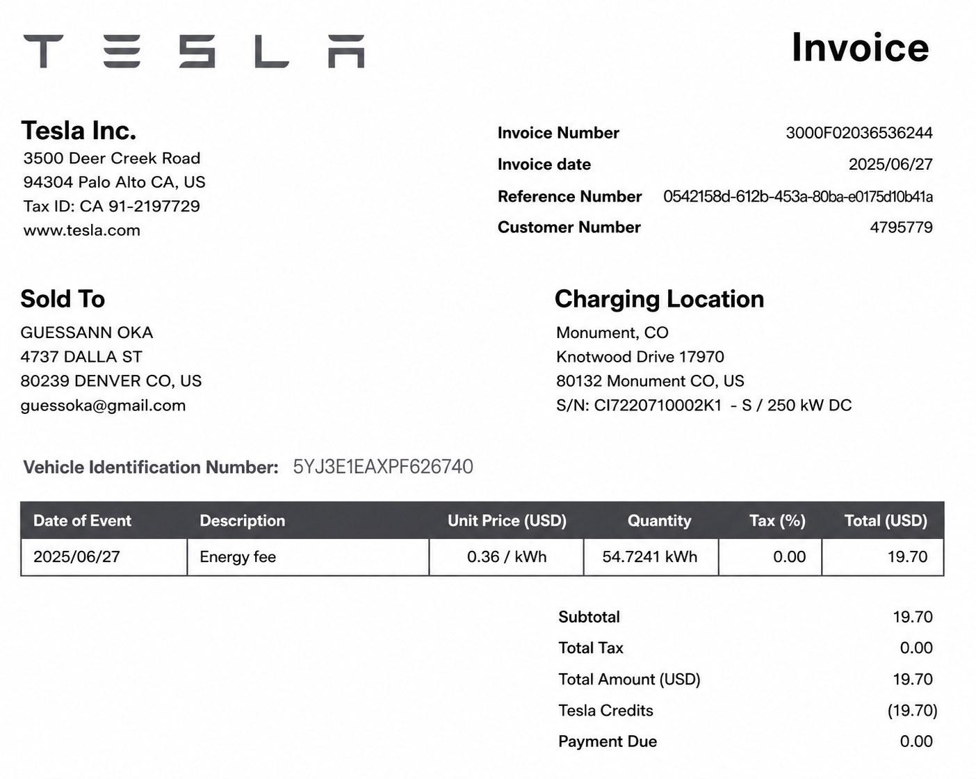 Tesla Invoice  - Free AI Invoice Generator, 50+ Real Invoice Examples