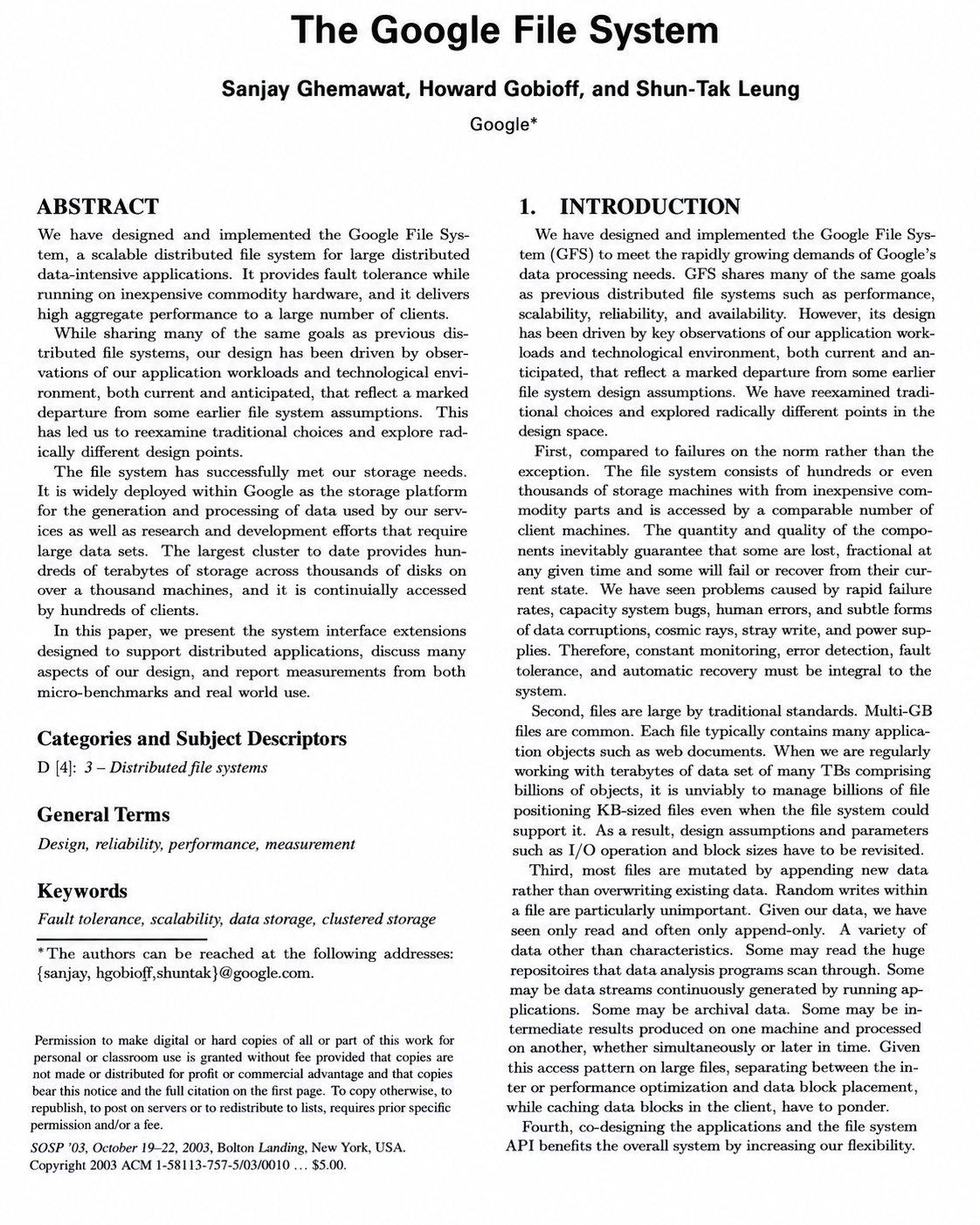 The Google File System Research Paper - Free AI Research Paper Generator, 50+ Real Research Paper Examples
