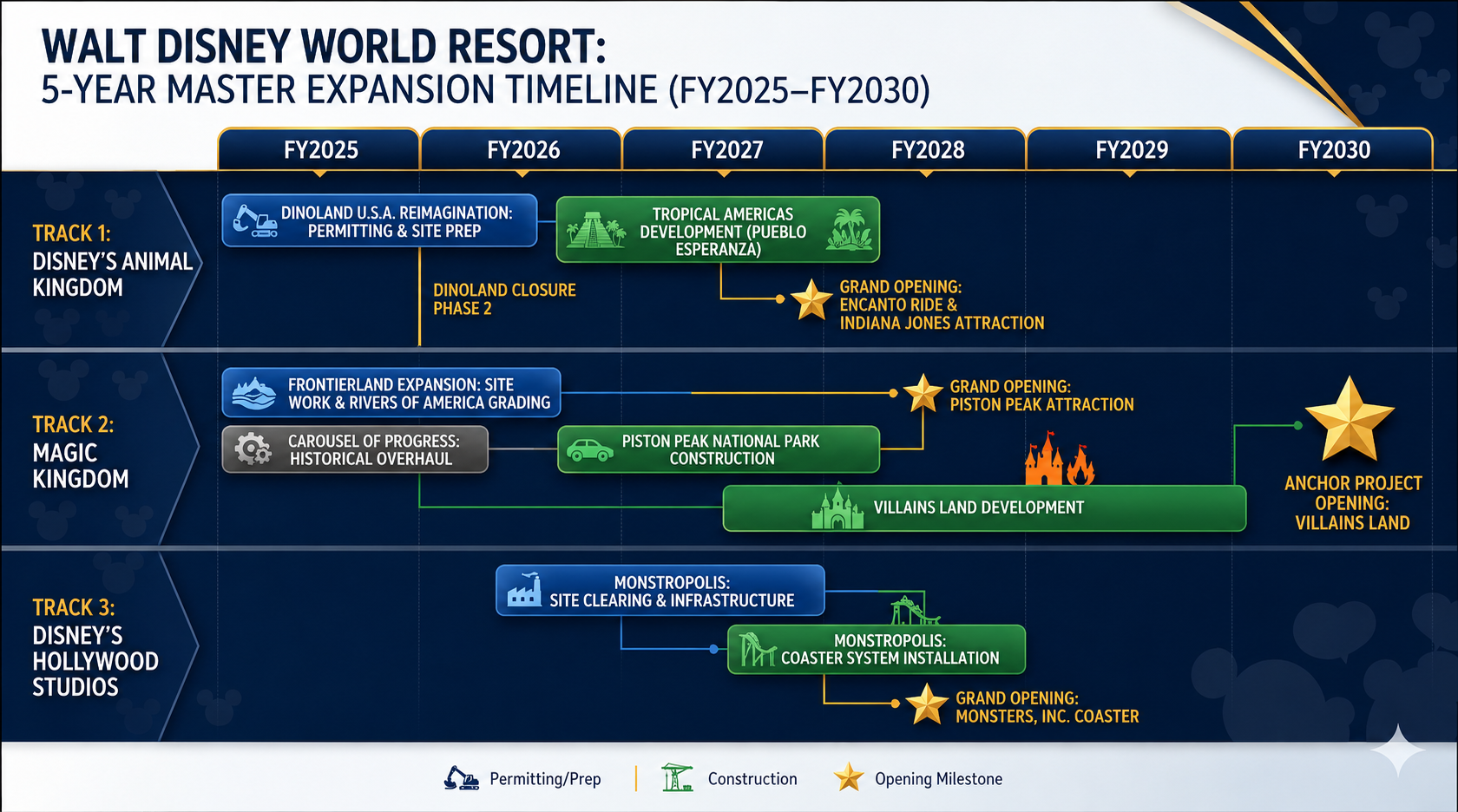 The Walt Disney World 5-Year Master Expansion Timeline - Free AI Timeline Generator, 50+ Real Timeline Examples