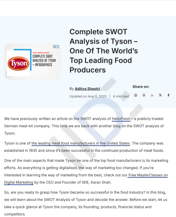Tyson Foods SWOT Analysis  - Free AI swot analysis Generator, 50+ Real swot analysis Examples