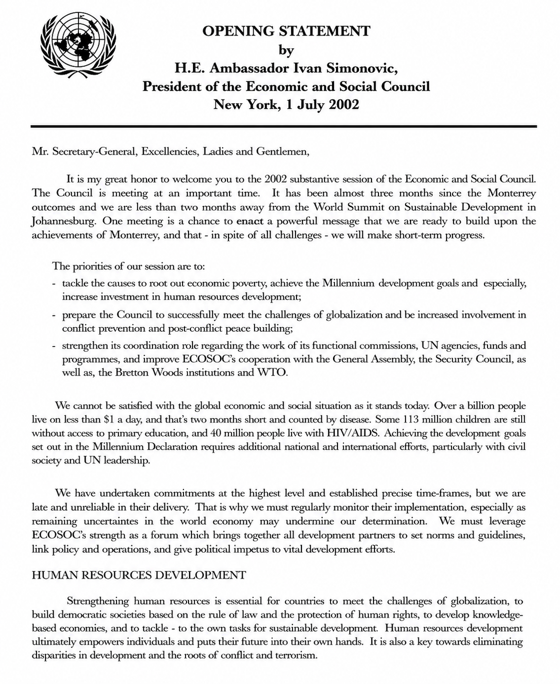 United Nations ECOSOC Opening Statement - Free AI Opening Statement Generator, 50+ Real Opening Statement Examples