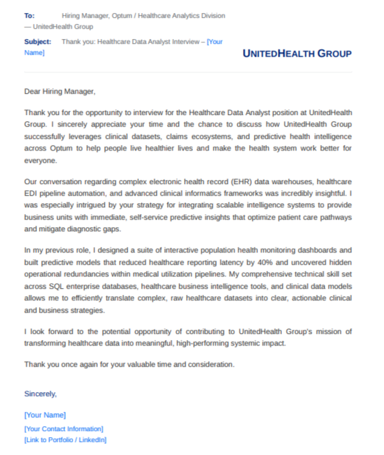 UnitedHealth Group Healthcare Data Analyst - AI Thank you Email after Interview Generator
