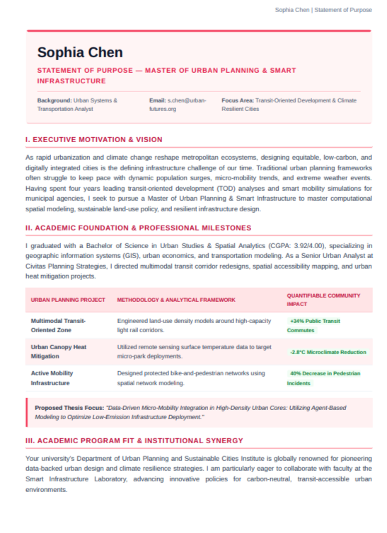 Urban Planning Statement of Purpose - Free AI Statement of Purpose Generator with 50+ Real SOP Examples