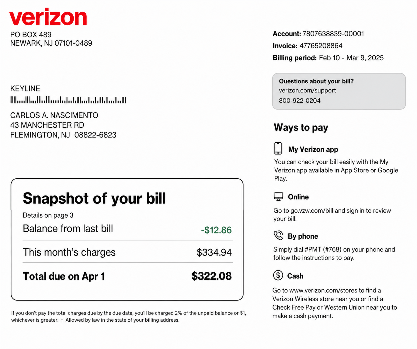Verizon Invoice  - Free AI Invoice Generator, 50+ Real Invoice Examples