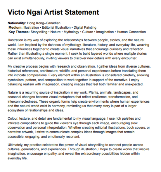 Victo Ngai Artist Statement - Free AI Artist Statement Generator, 50+ Real Artist Statement Examples