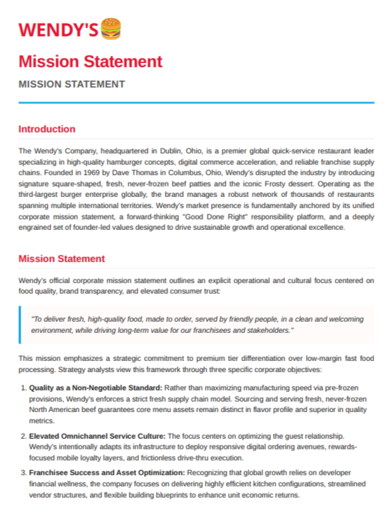 Wendys Mission Statement - Free AI Mission Statement Generator, 50+ Real Mission Statement Examples