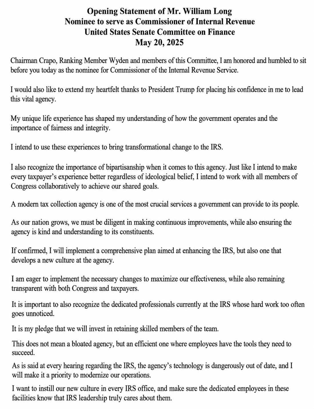 William Long IRS Opening Statement - Free AI Opening Statement Generator, 50+ Real Opening Statement Examples