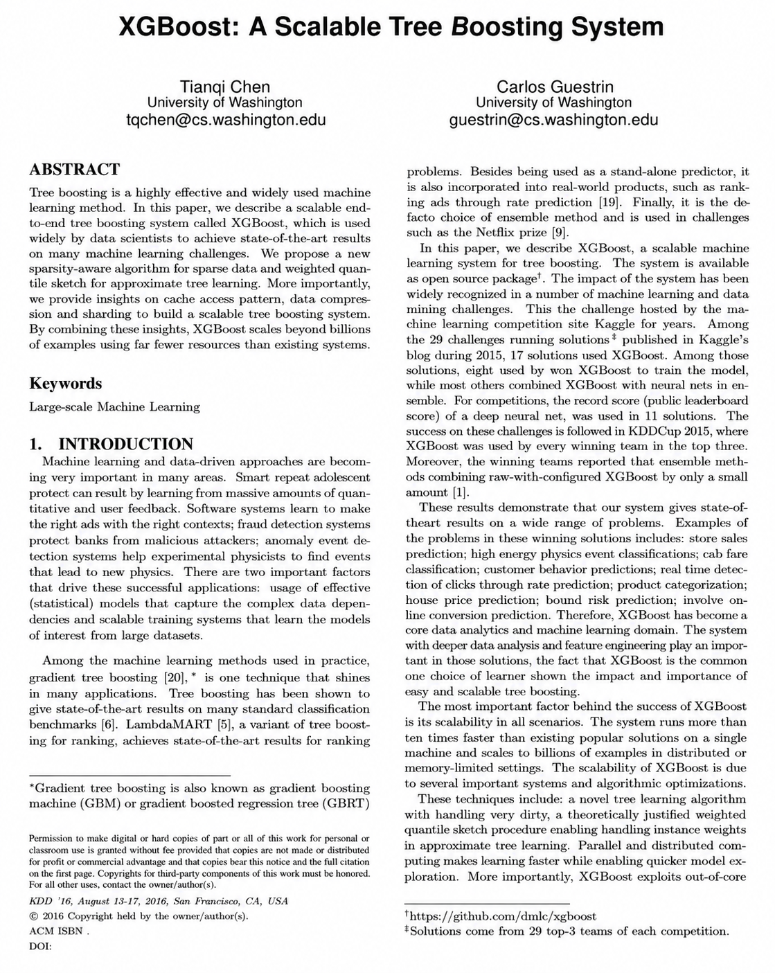 XGBoost: A Scalable Tree Boosting System Research Paper by University of Washington - Free AI Research Paper Generator, 50+ Real Research Paper Examples