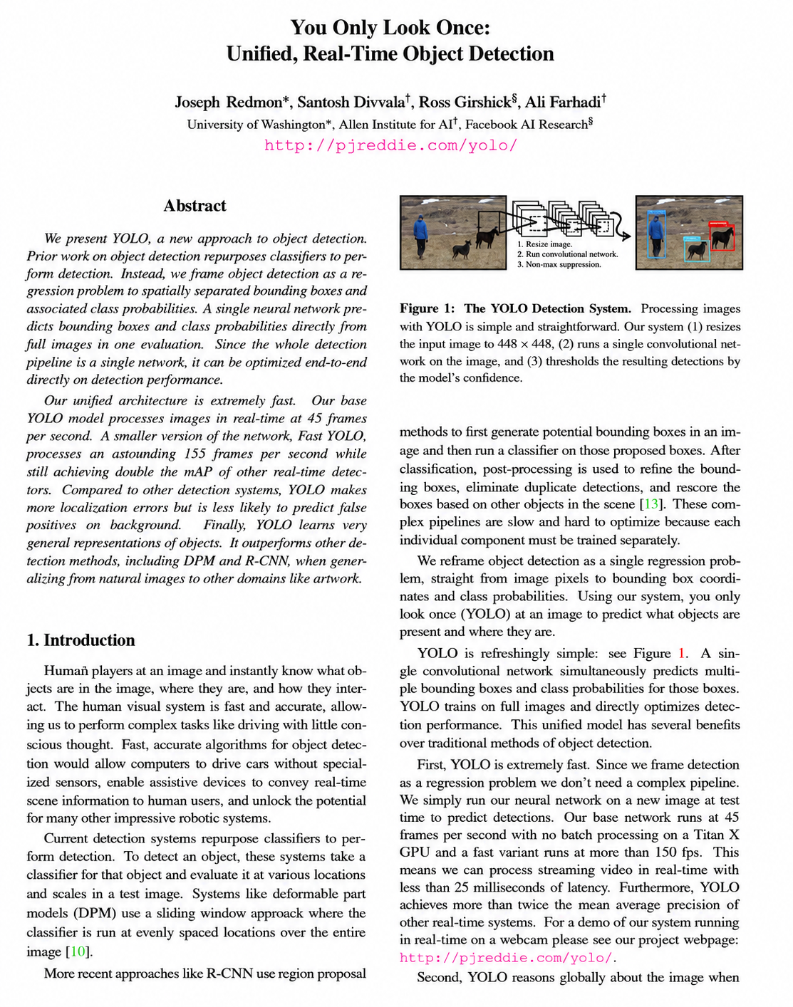 YOLO: Real-Time Object Detection Research Paper by Washington University - Free AI Research Paper Generator, 50+ Real Research Paper Examples