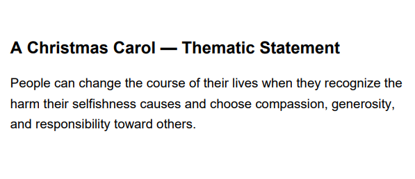 A Christmas Carol Thematic Statement - Free AI Thematic Statement Generator, 50+ Real Thematic Statement Examples