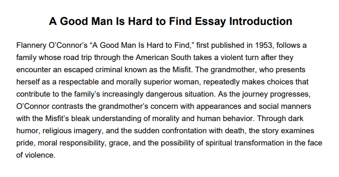 A Good Man Is Hard to Find Essay Introduction - Free AI Essay Introduction Generator, 50+ Real Essay Introduction Examples