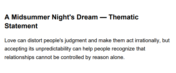 A Midsummer Night's Dream Thematic Statement - Free AI Thematic Statement Generator, 50+ Real Thematic Statement Examples