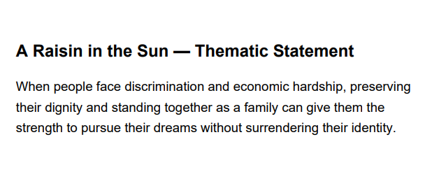 A Raisin in the Sun Thematic Statement - Free AI Thematic Statement Generator, 50+ Real Thematic Statement Examples