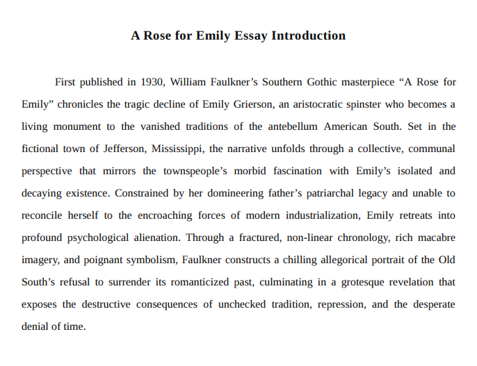 A Rose for Emily Essay Introduction - Free AI Essay Introduction Generator, 50+ Real Essay Introduction Examples