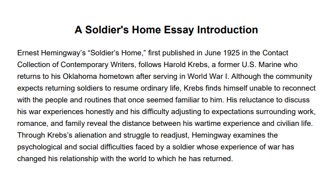 A Soldier's Home Essay Introduction - Free AI Essay Introduction Generator, 50+ Real Essay Introduction Examples