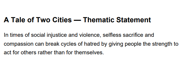 A Tale of Two Cities Thematic Statement - Free AI Thematic Statement Generator, 50+ Real Thematic Statement Examples