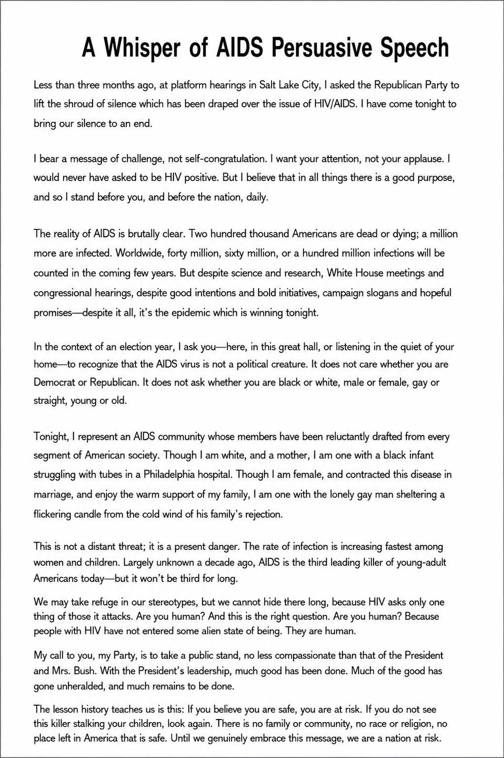 A Whisper of AIDS Persuasive Speech - Free AI Persuasive Speech Generator, 50+ Real Persuasive Speech Examples