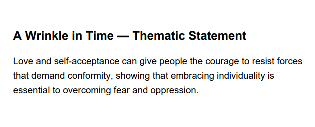 A Wrinkle in Time Thematic Statement - Free AI Thematic Statement Generator, 50+ Real Thematic Statement Examples
