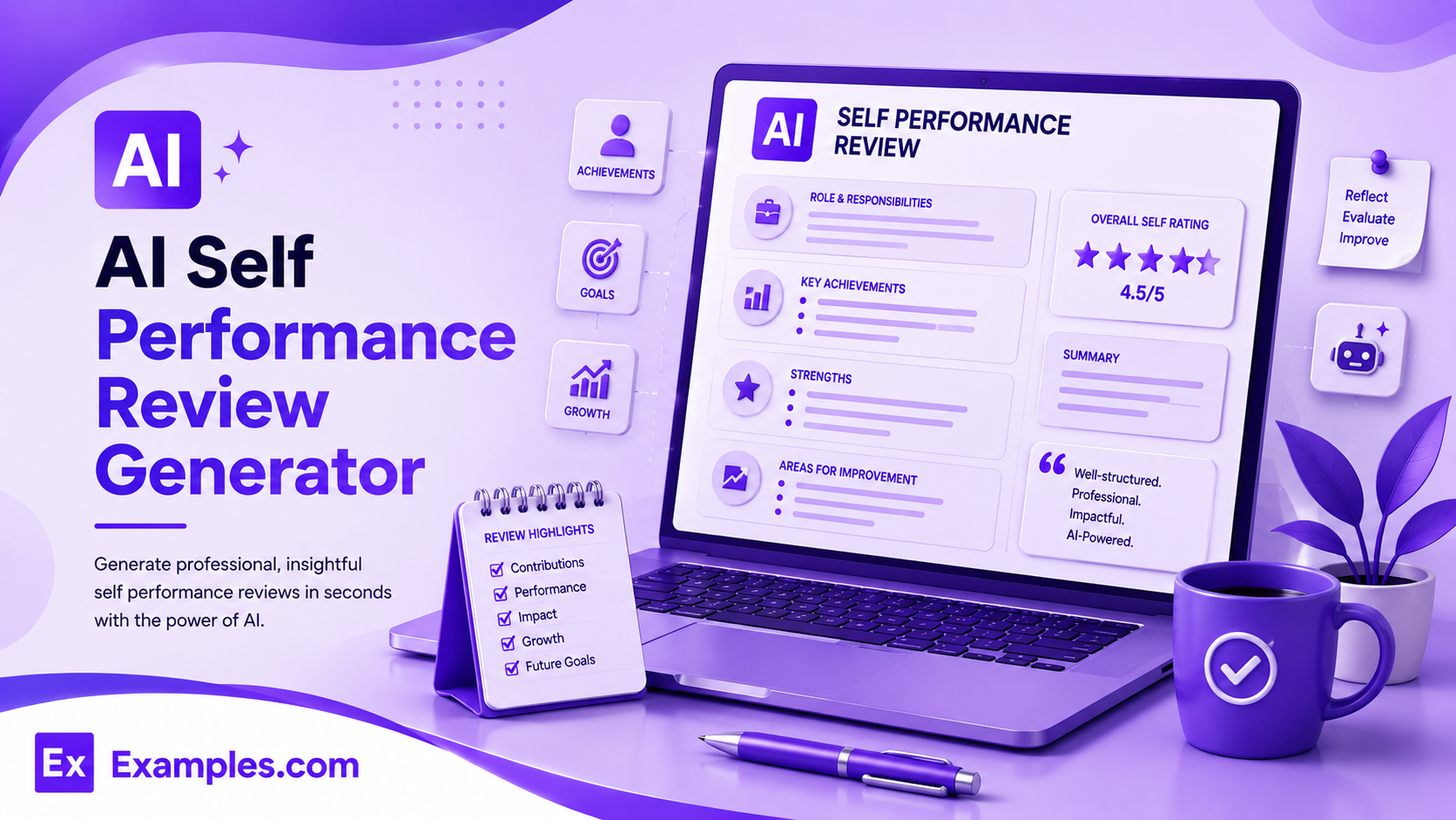 Free AI Self Performance Review Generator, 50+ Real Self Performance Review Examples