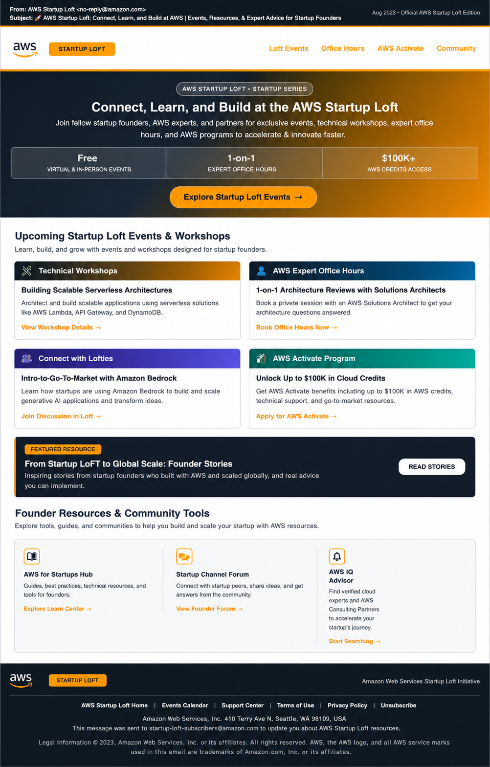 AWS Startup Loft Email Newsletter - Free AI Email Newsletter Generator, 50+ Real Email Newsletter Examples
