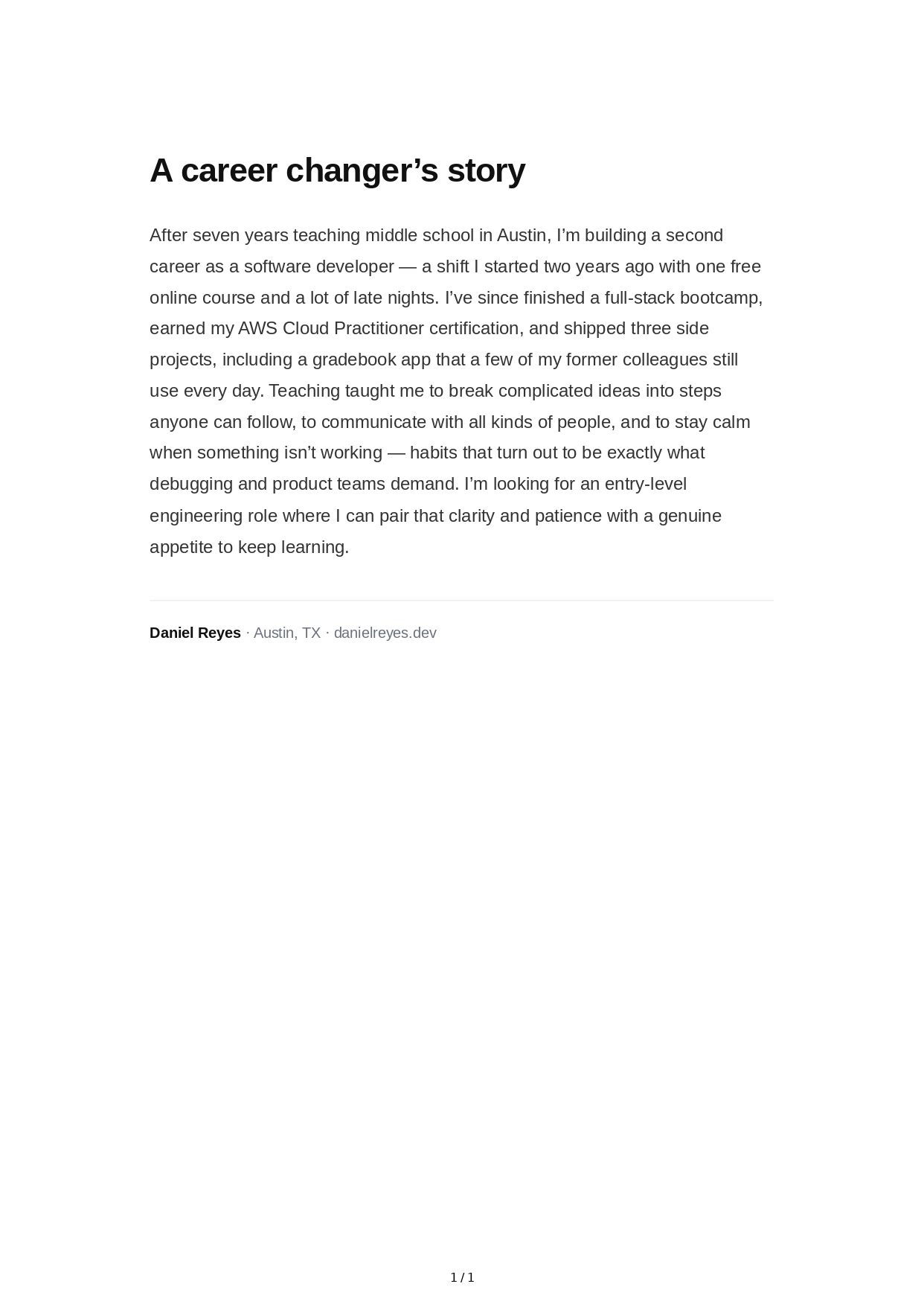 About Me for Career Changer - Free AI About Me Generator, 50+ Real About Me Examples